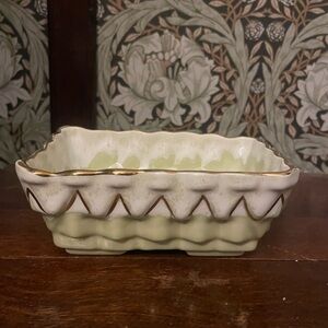 Vintage Green and Gold Ceramic Dish
